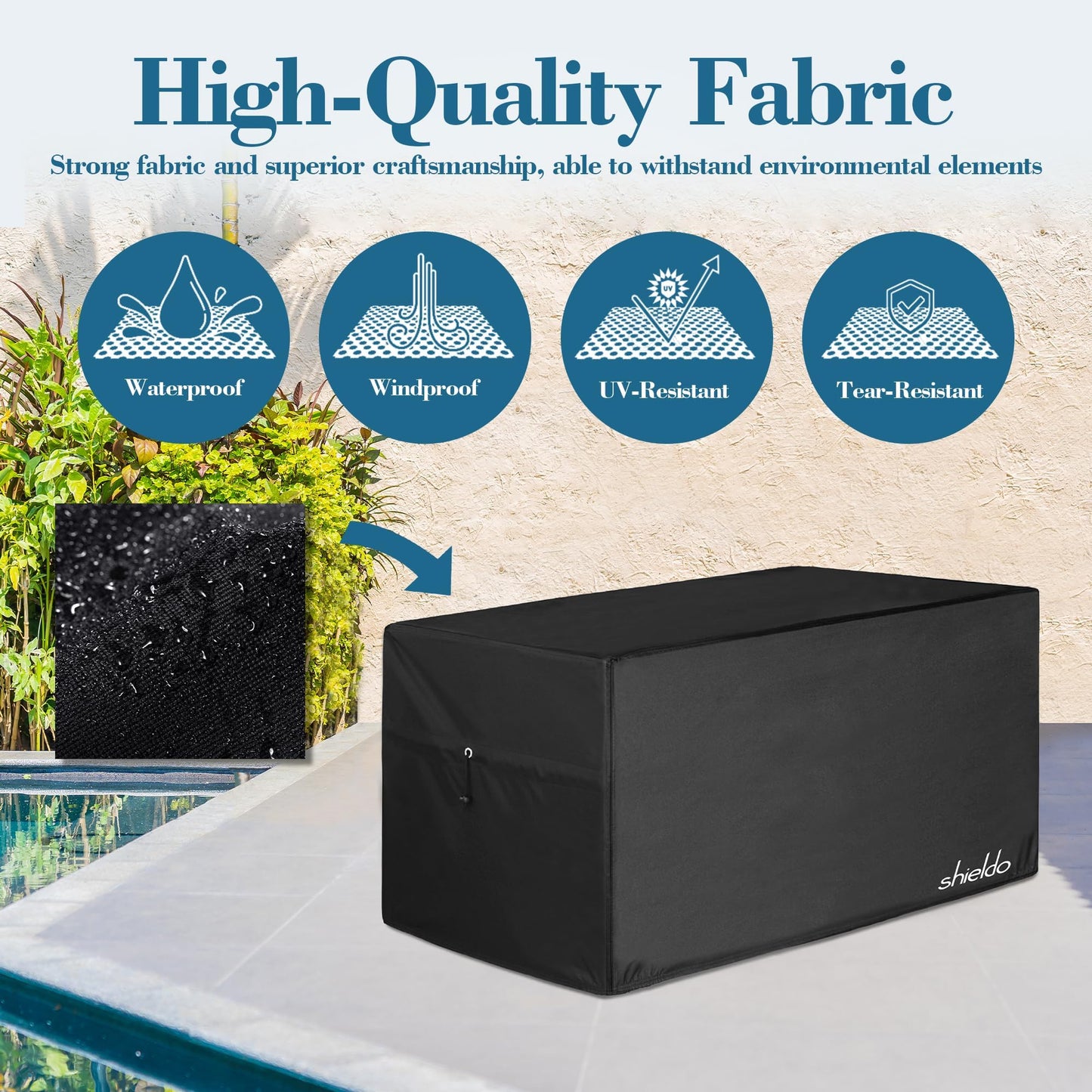 Shieldo Deck Box Cover- Heavy Duty 600D Polyester Oxford,100% Waterproof Deck Box Cover 63" L x 30" W x 28" H