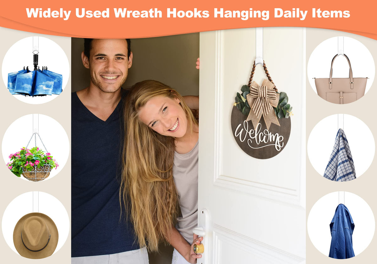12" Clear Wreath Hangers for Front Door, 2 Pack Over Door Hooks Non-Scratch
