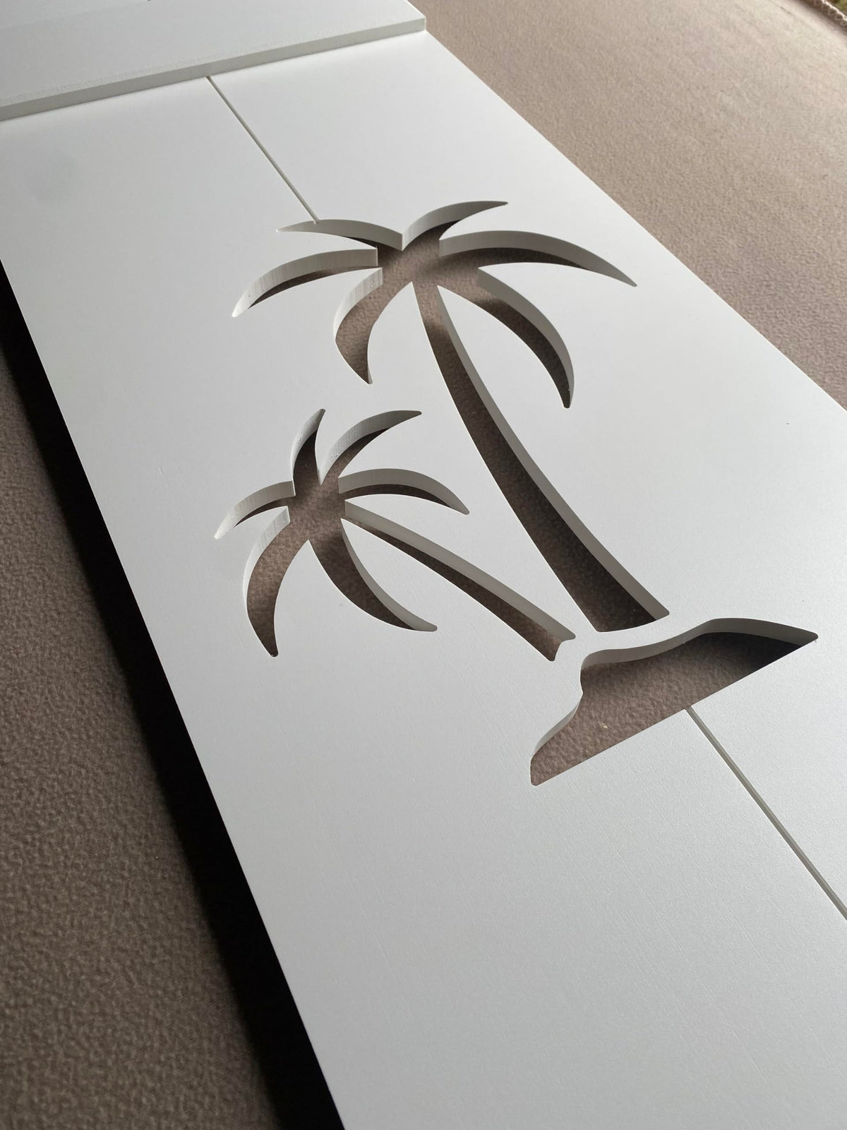 Double Palm Tree Shutter, Custom Exterior PVC, Coastal Decor-Sold Individually (Width: 11.5, Height: 28)