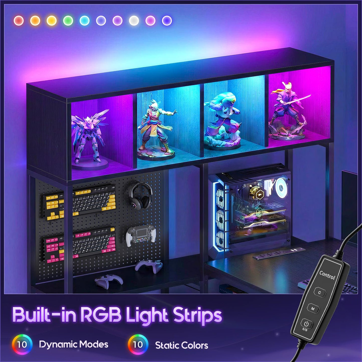 AODK 63" L Shaped Gaming Desk with Display Hutch and Large Desktop, Black