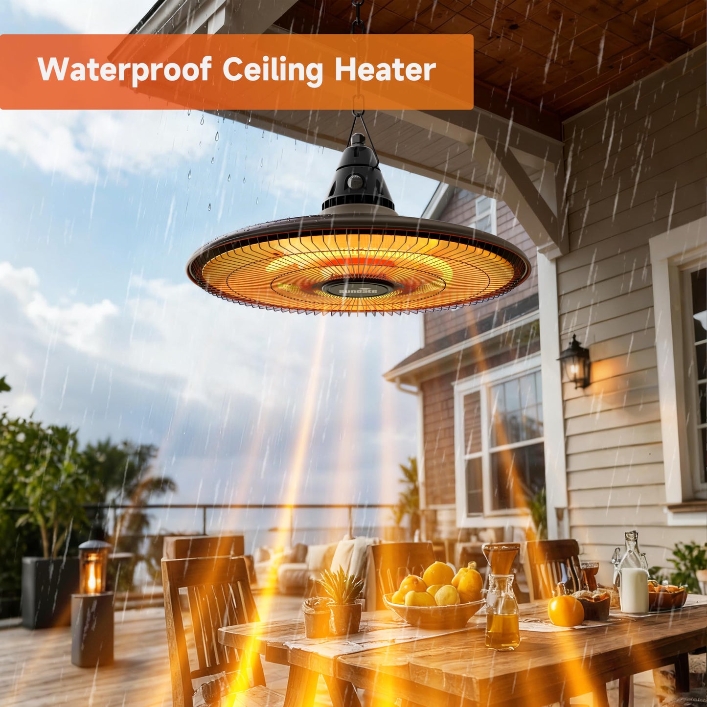 Hanging Heater, 1500W Outdoor Electric Patio Ceiling Heater with Remote Control, Infrared for Courtyard, Garage, Patio, Overheat & Tip-Over Protection, Waterproof, Brown