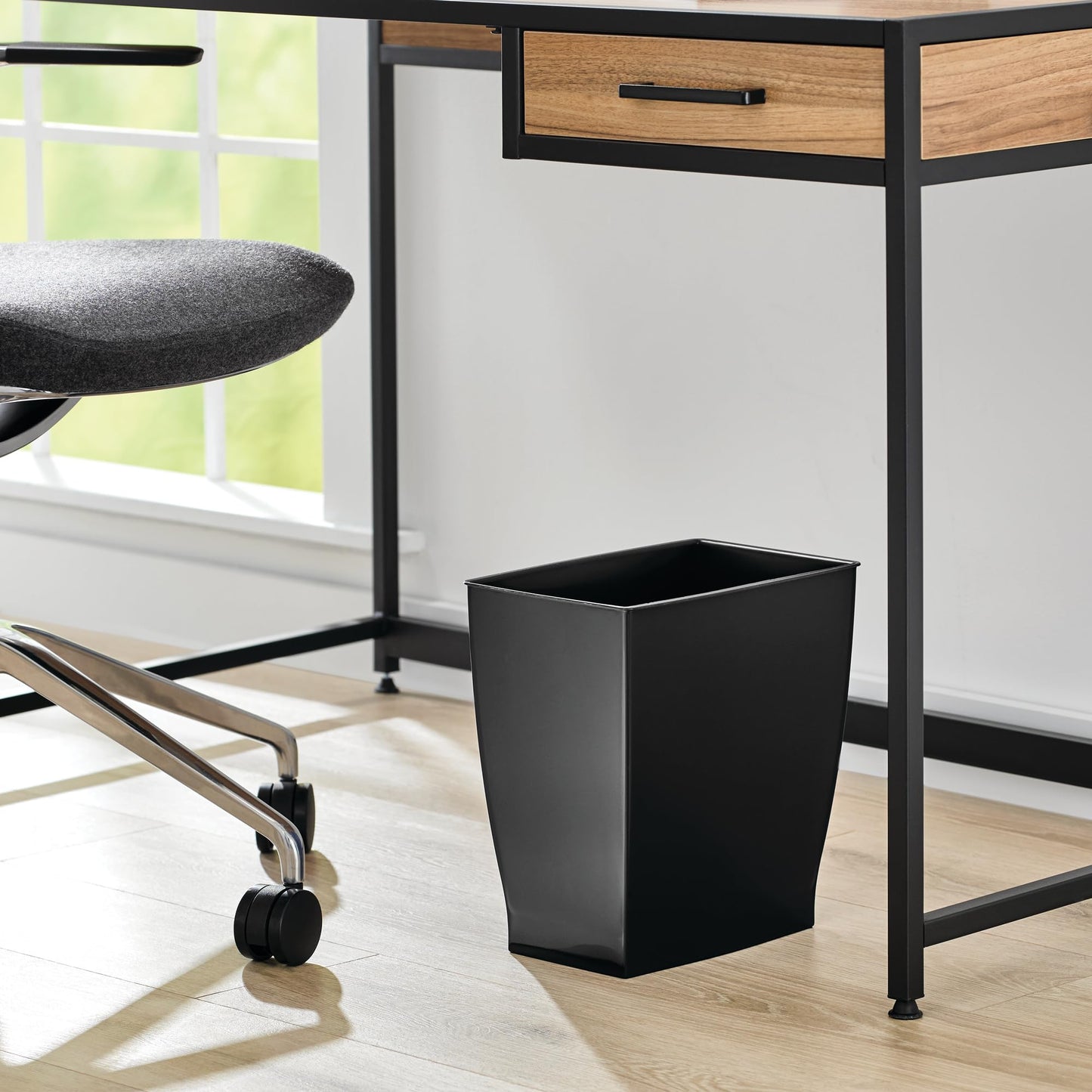 iDesign Small Plastic Bathroom Trash Can, Black