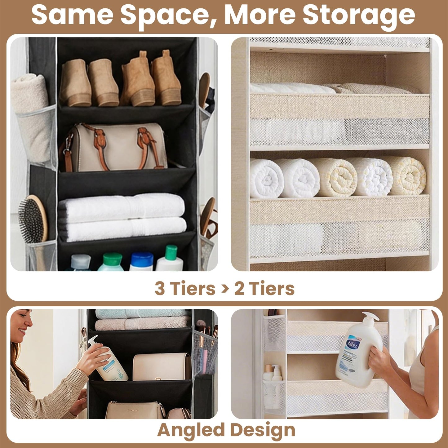 LUMIDOMA 10-Tier Over The Door Organizer with 4 Anti-Scratch Silicone Hooks & 10 Side Pockets, Hanging Shoe Organizer for Closet (15-20 Pairs), Behind the Door Storage for Toys, Household Essentials