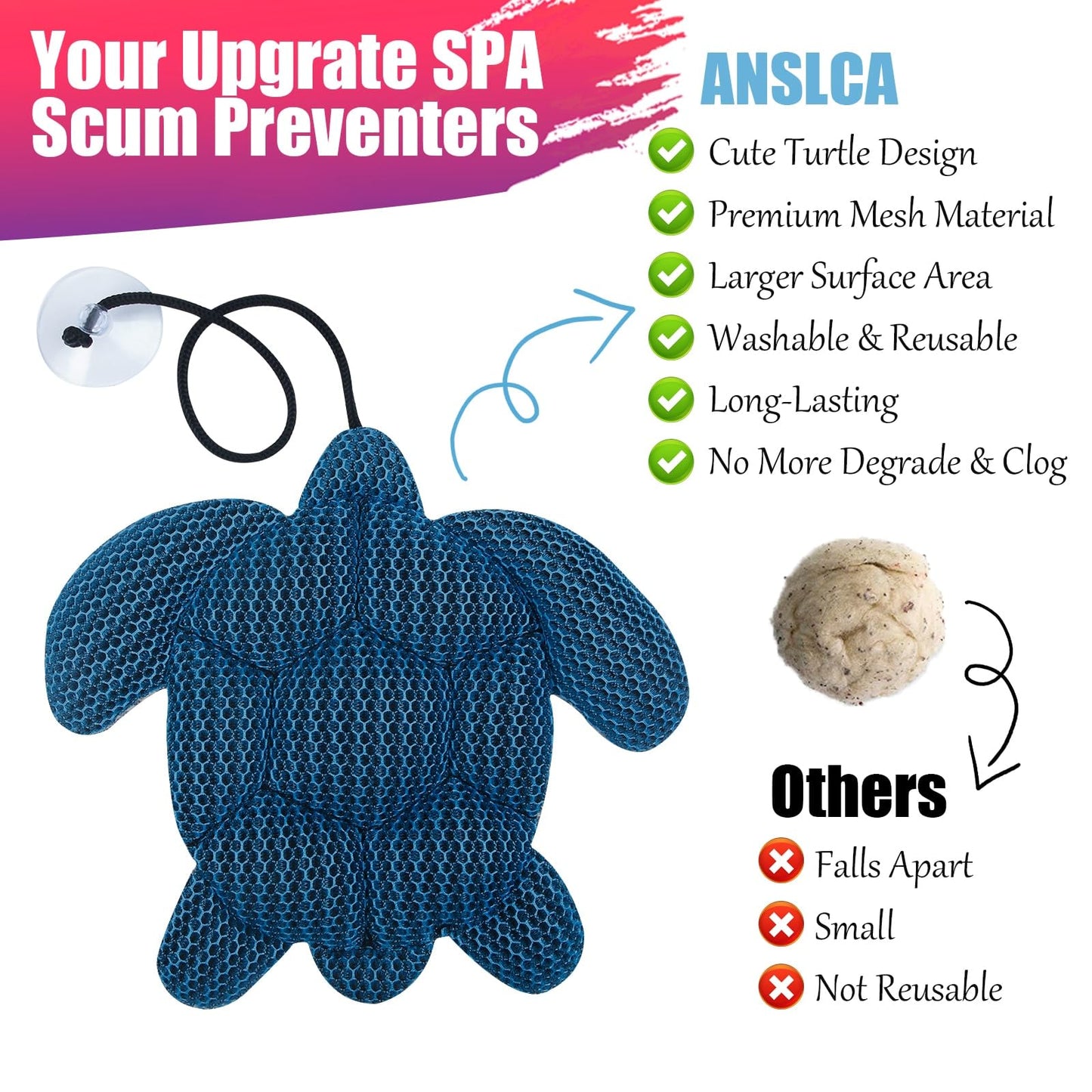 Hot Tub Scum Absorber - Scum Turtle, Must Have Hot Tub Accessories for Adults Hot Tub Cleaner Hot Tub Sponges to Soak up Oils, ANSLCA Hot Tub Scum Sponge - Keeps Your Hot Tub Water Clean and Clear