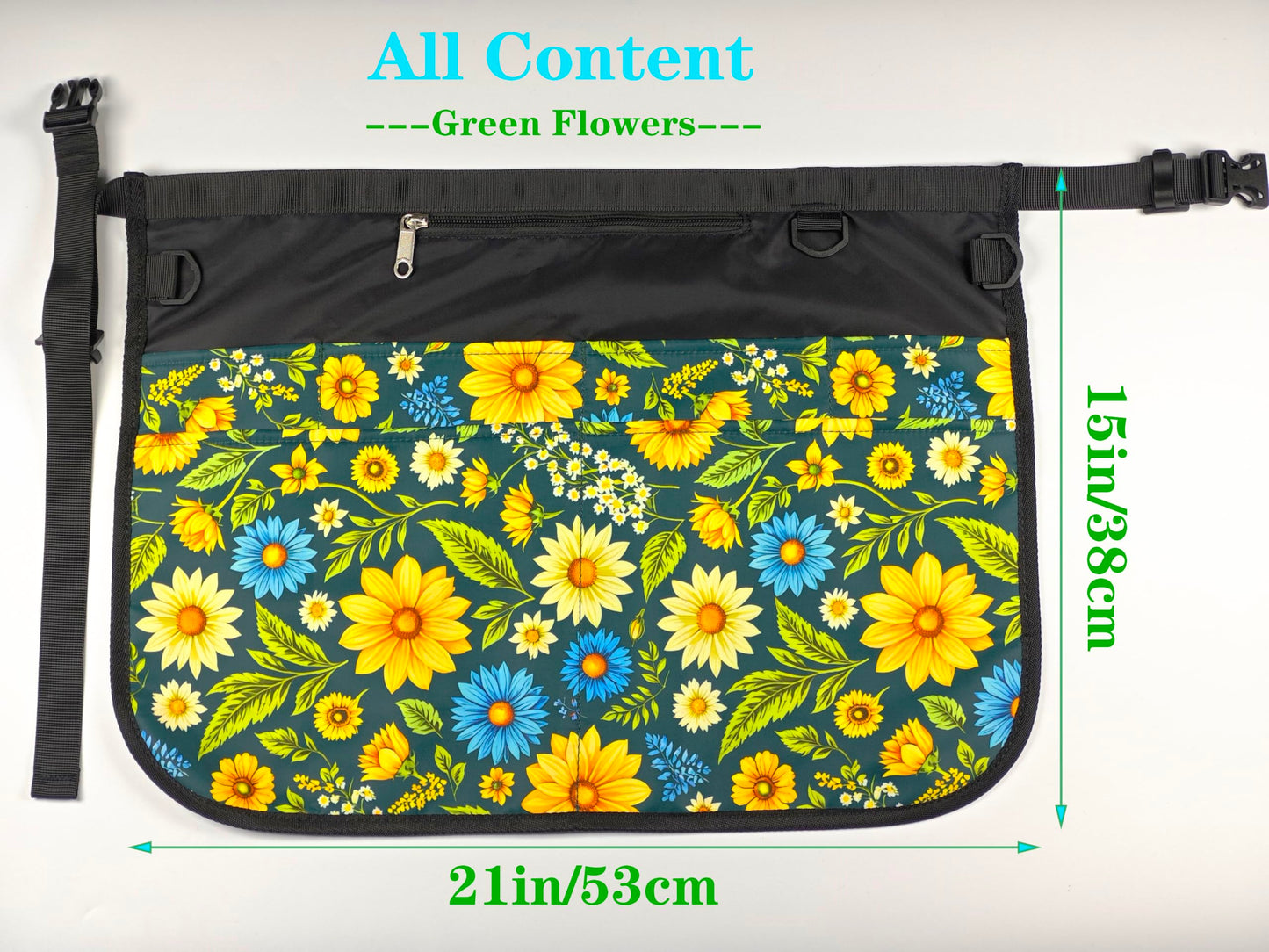 Bafelia Garden Apron for Women with 7 Pocket,Half Florist Apron Harvesting Apron (Green Flowers)