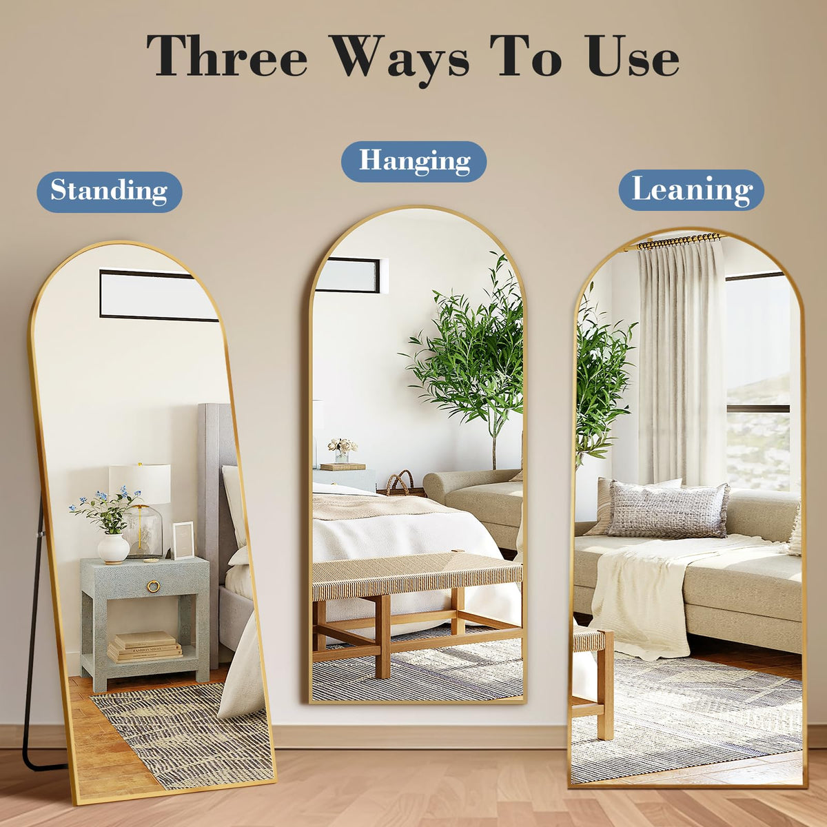DUMOS Arched Mirror Full Length Floor, 59x16 Inch Full Body Standing Mirror