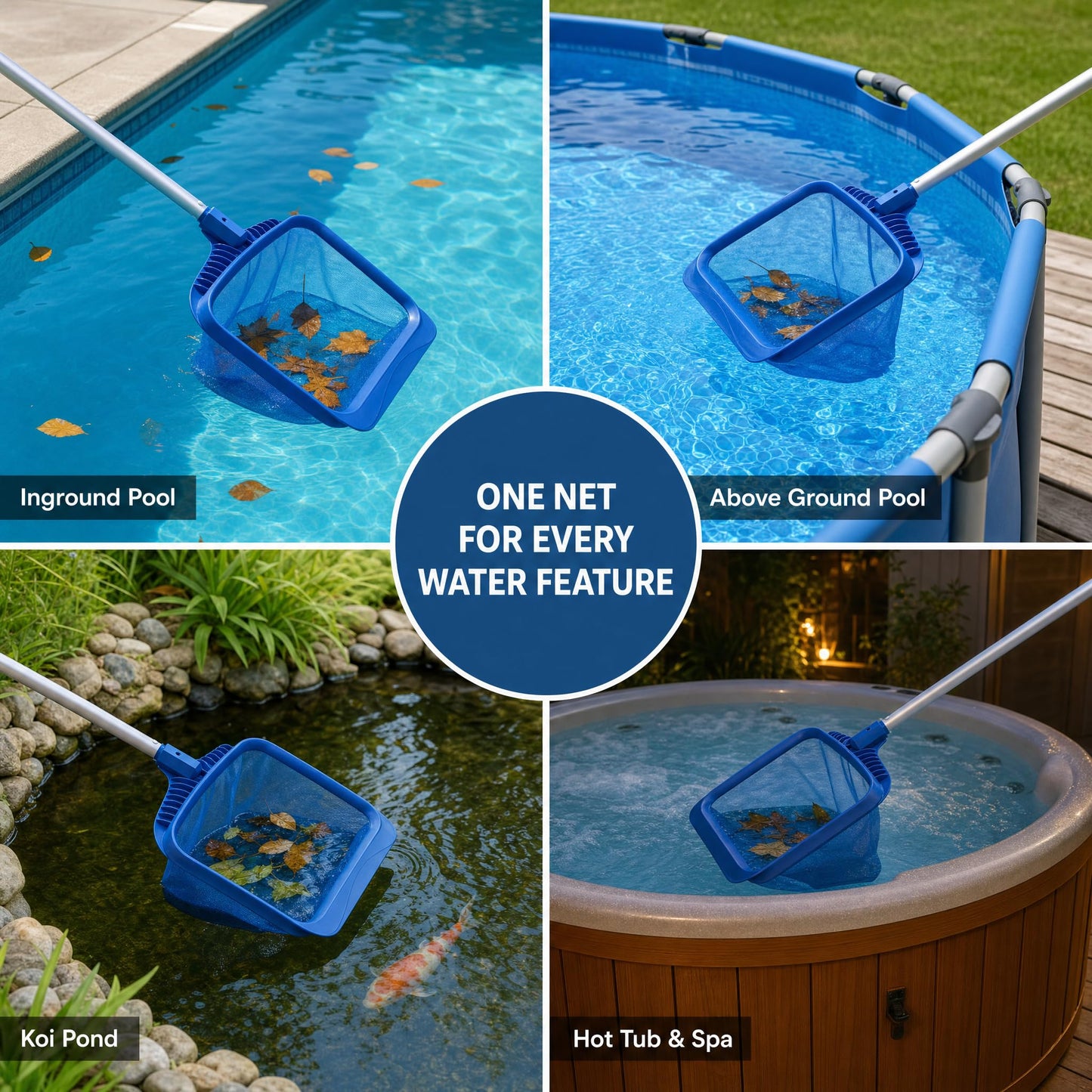 STARGOODS 20" Pool Skimmer Net - Heavy-Capacity Deep Bag Leaf Rake for Inground & Above Ground Pools - Fine Mesh Catches Leaves, Pet Hair & Debris - Pool-Safe Rounded Edges - Fits Standard Poles, Blue