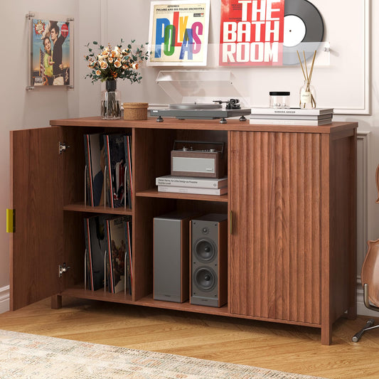 BROTTAR 47.2" Mid Century Modern Record Player Stand with Vinyl Storage
