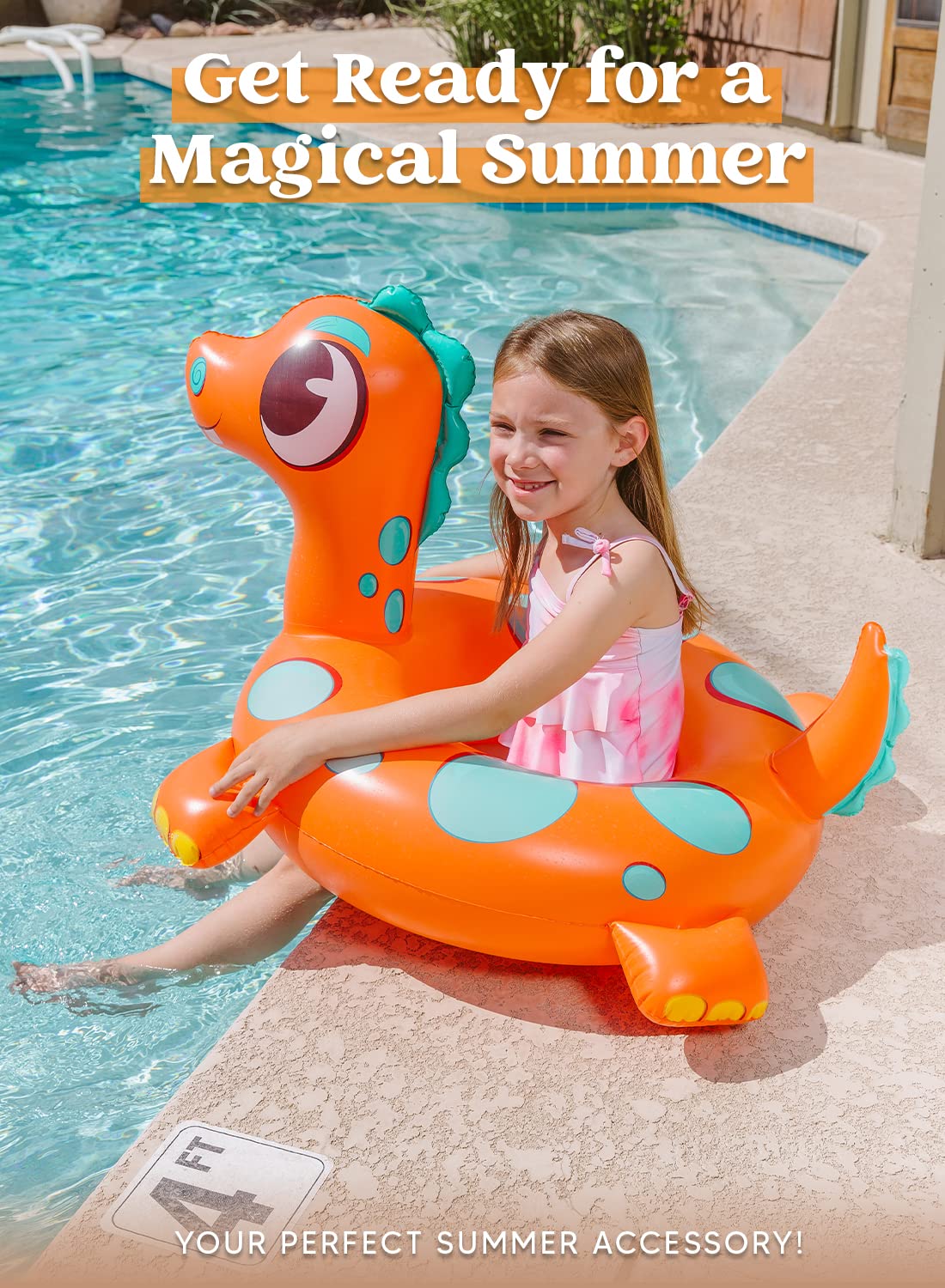 SLOOSH 3-Pack Inflatable Pool Tubes Floats - Dinosaur & Sea Turtle & Dolphin Swimming Rings for Kids Toddler, Pool Beach Water Float Party in Summer Decorations 32"