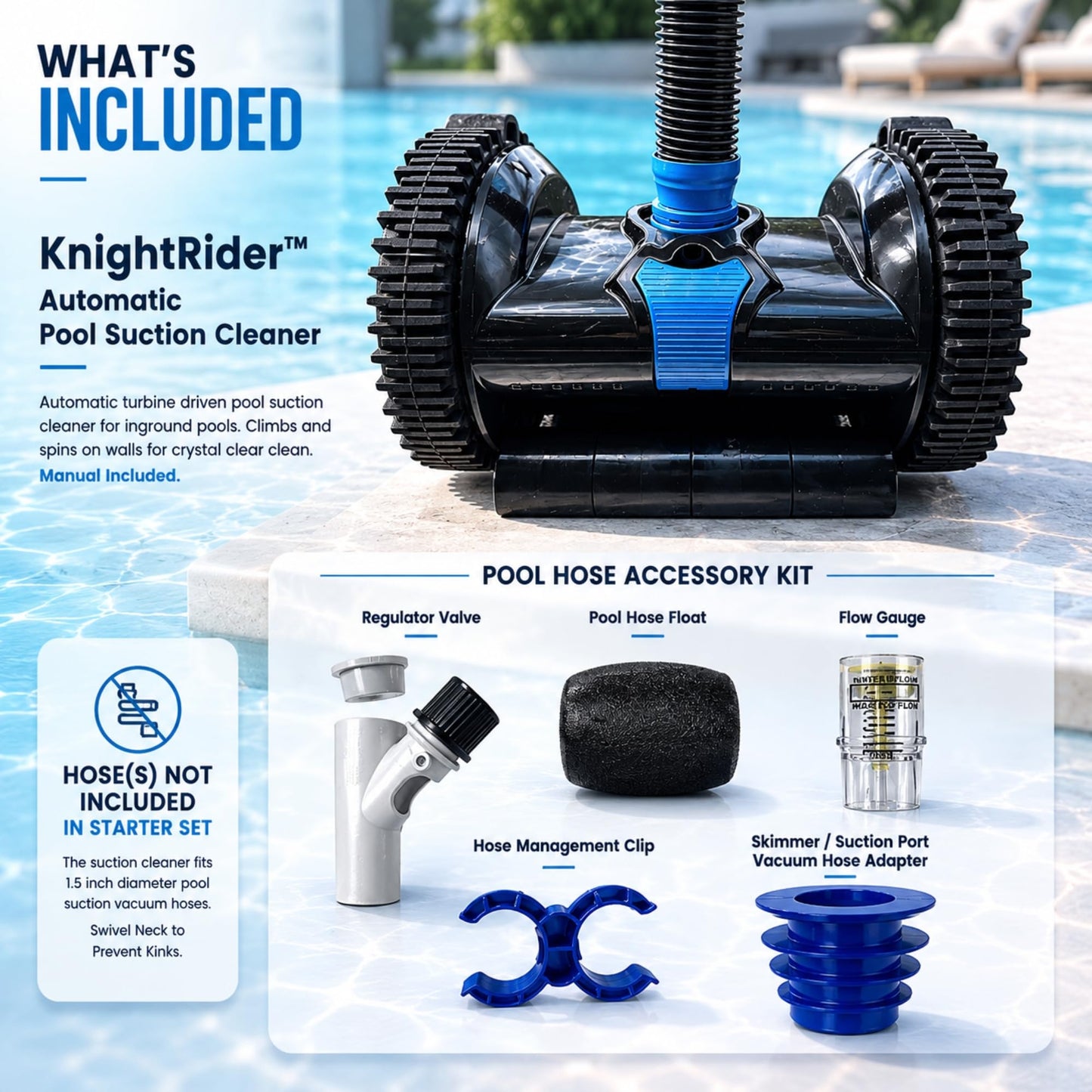 Wessel-Werk Knightrider™ Automatic Pool Vacuum Cleaner, Suction Pool Cleaner for Inground Pools, Climbs Walls & Floor, No Batteries Needed, Cleaner Only