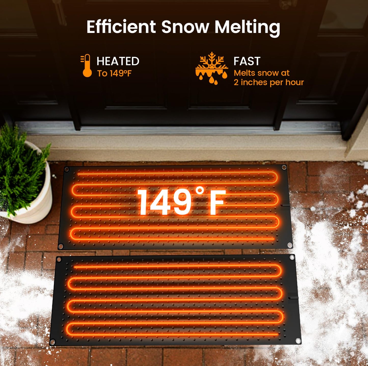 4 Pcs Heated Snow Melting Mats - 10 x 30 Inch Heated Outdoor Mats with 6.5 ft Power Cord, No-Slip Snow and Ice Melting Mat for Walkways, Electric Snow Melting Mats for Decks Sidewalks Driveway Stair