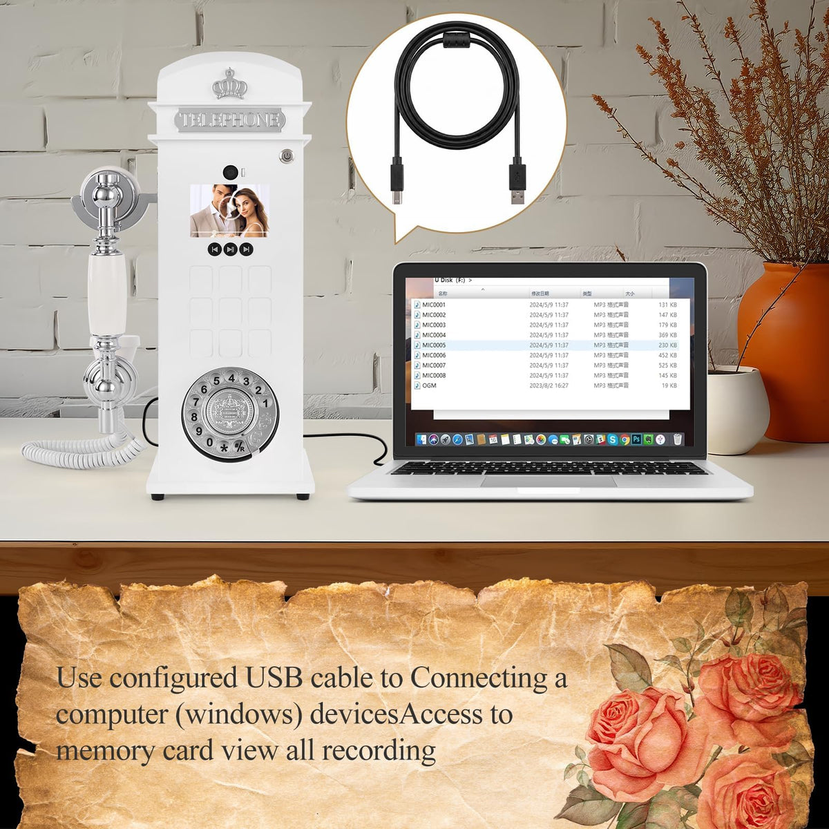UKBW Video Audio Guest Book Wedding Phone, Record Customized Video Audio Messages, Preserve Your Special Occasions, Ideal for a Variety of Memorable Party Occasions(Crown White)
