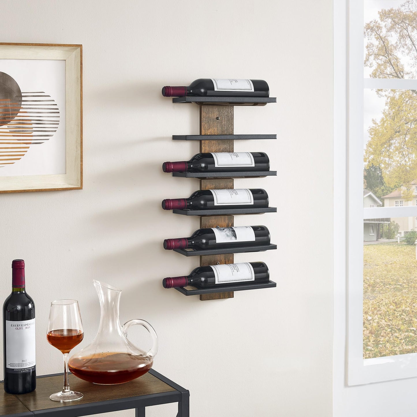 Hoctieon 6 Tier Wall Mount Wine Rack, Wall Mounted Wine Bottle Racks for Display and Storage, Hanging Bottle Holder for Living Room, Dining Room, Bar, Wine Cellar, Rustic Brown