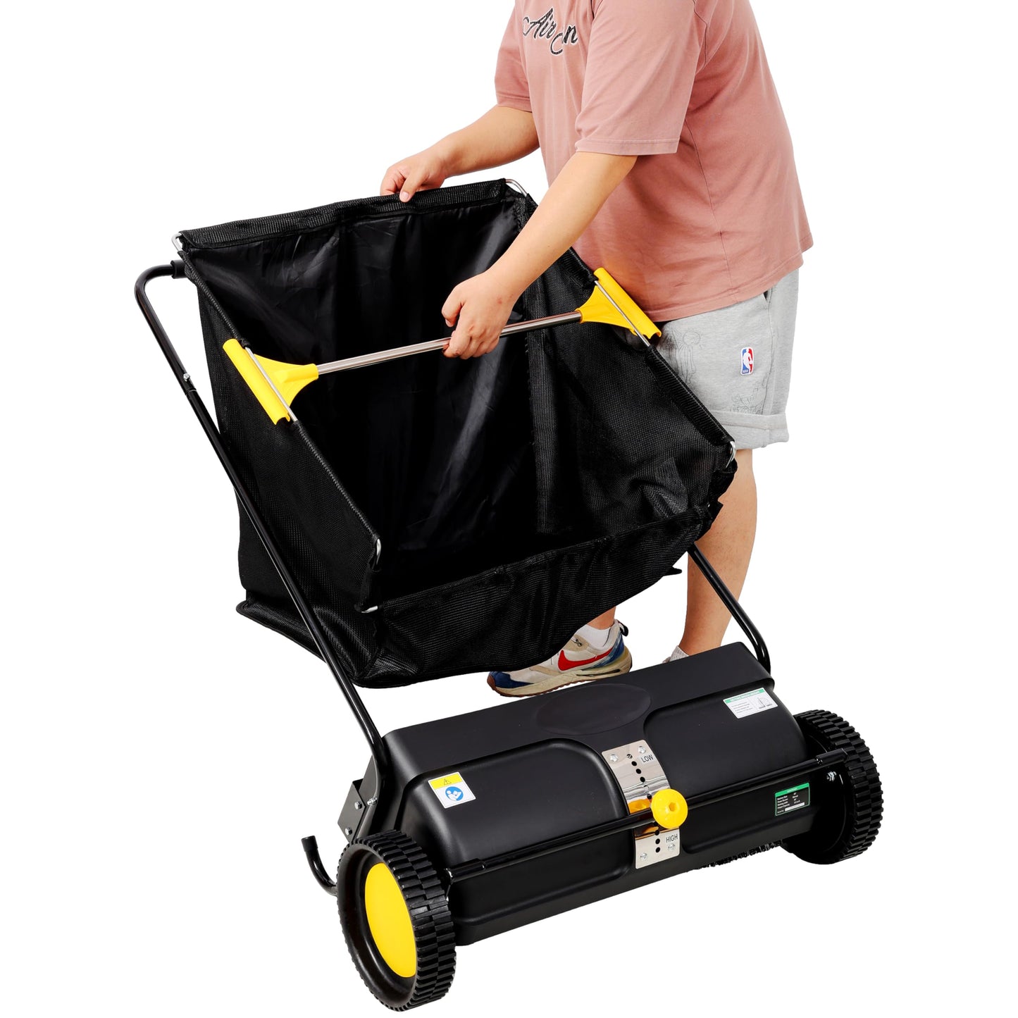 KEIKI 26 Inch Hand Push Lawn Sweeper, Leaf & Grass Collector with Adjustable Brush Height, Pickup Sweeper for Yard Leaf Picker Upper, Large 7 Cu. Ft Hopper Bag Capacity, Easy Assembly, Black
