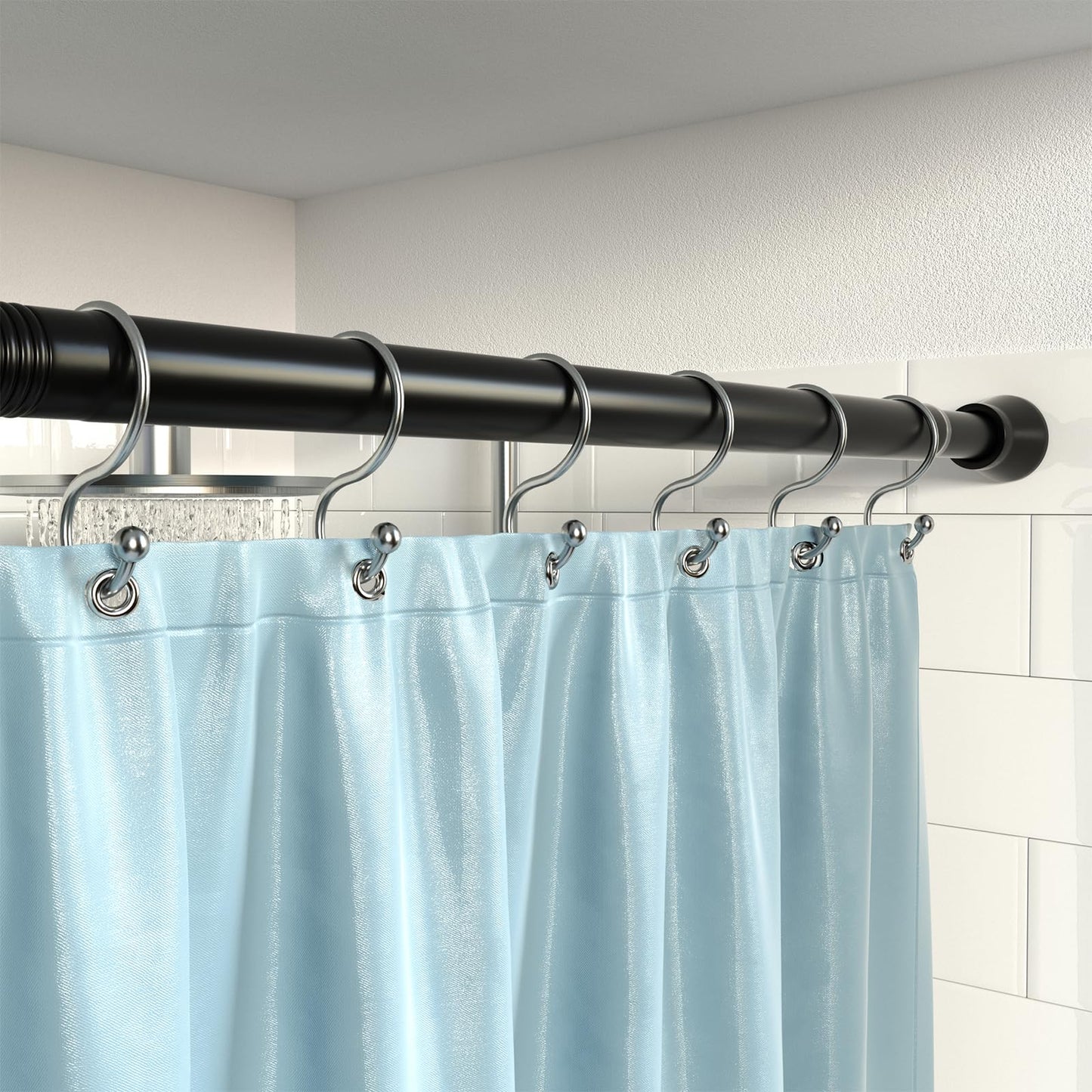 Black Shower Curtain Rod 40-73 inch Black Shower Rod Tension Curtain Rod No Drilling Shower Curtain Rods Spring Tension Shower Rods for Bathroom