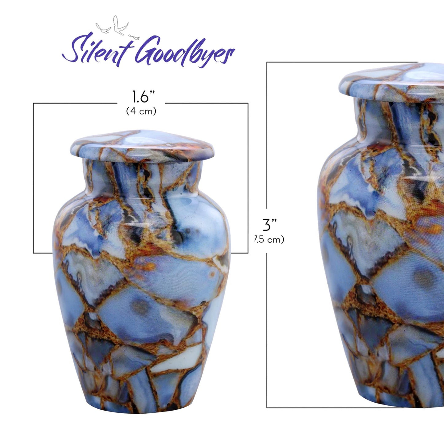 Small Keepsake Cremation Urns for Human Ashes - Marble Finish Metal Keepsake Urn - Mini Cremation Urn for Pet Ashes - Handcrafted Memorial Urn - Funeral Urns with Velvet Bag (Luxury Blue)