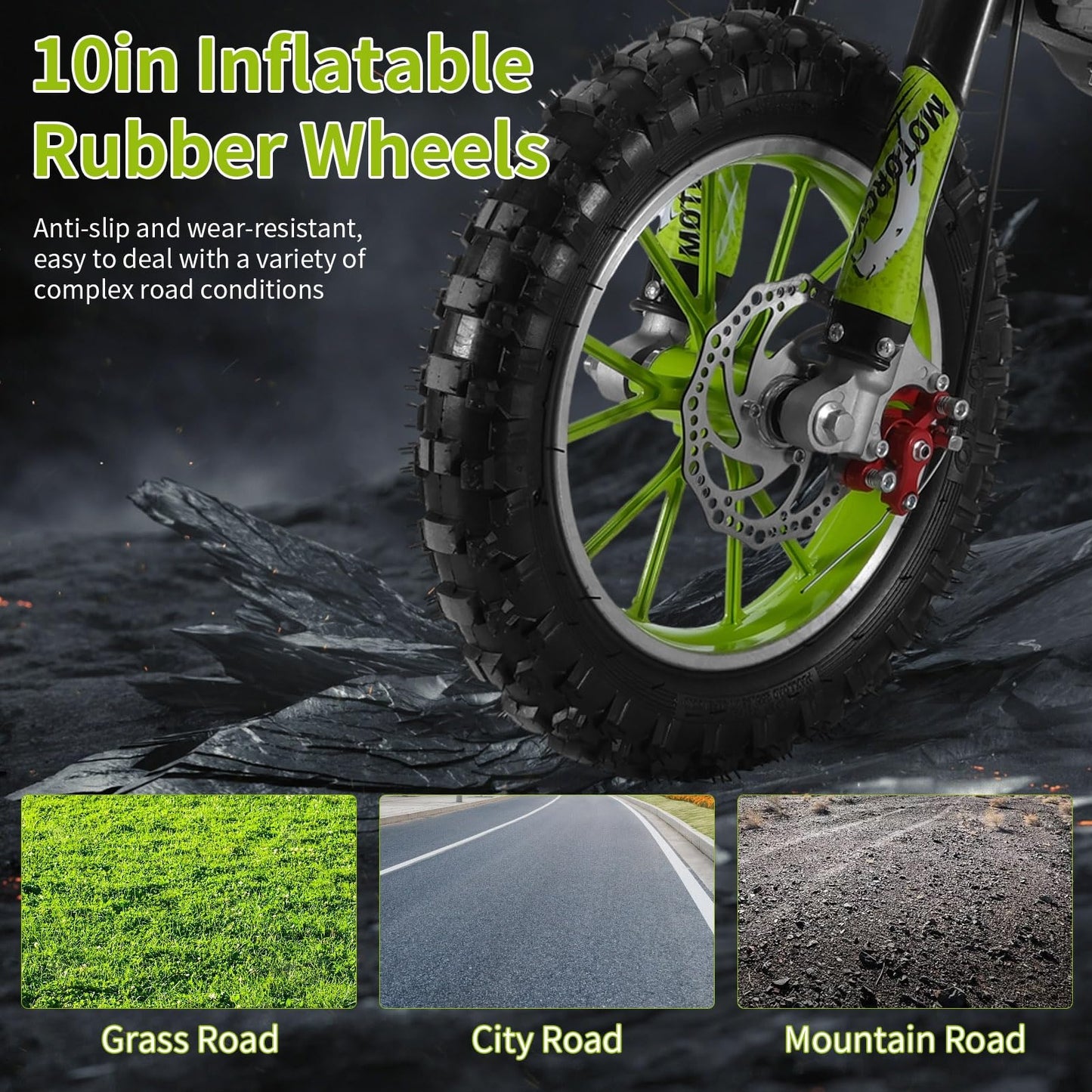 Upgraded 49cc Dirt Bike for Kids, Dirt Bikes 2-Stroke Dirtbike Dirtbikes motos, Gas Motorcycles with Front Rear Disc Brakes, Off-Road Tires, Shock Absorption, Soft Seat Cushion,40 MPH Green