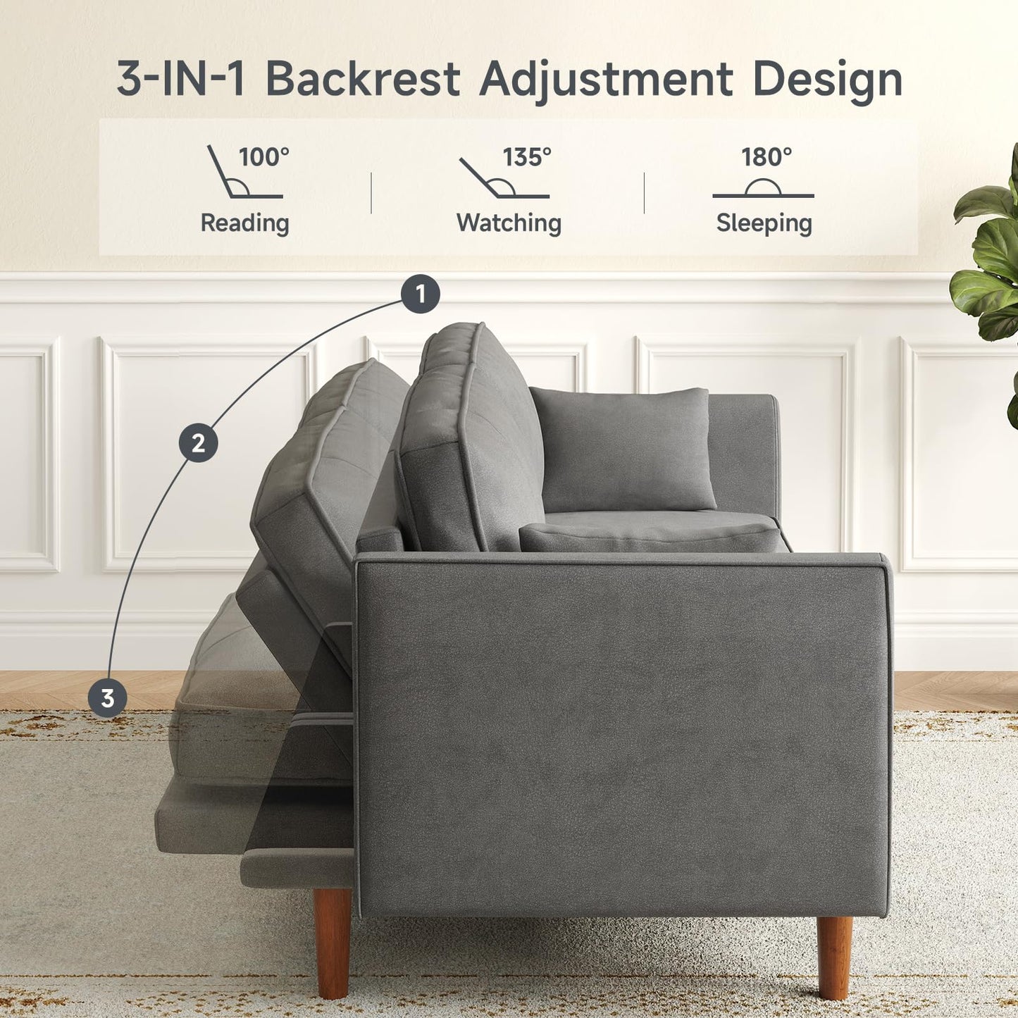 ONBRILL 71" Futon Sofa Bed,Convertible Sleeper Couch with Adjustable Backrest, Folding Loveseat for Apartment, Living Room, Office, Faux Leather,Grey