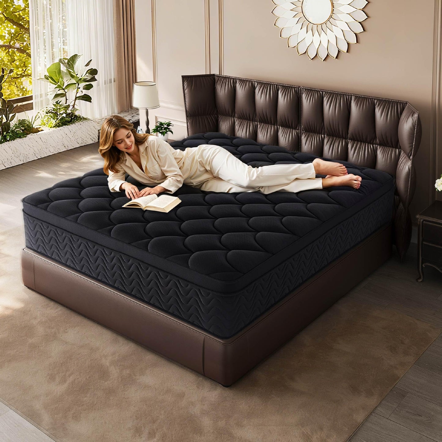 QOFYU 12 Inch Full Size Mattress 54”Wx75”L, Black Individual Pocket Spring Innerspring Mattress with Motion Isolation & Pressure Relief, Mattress in a Box
