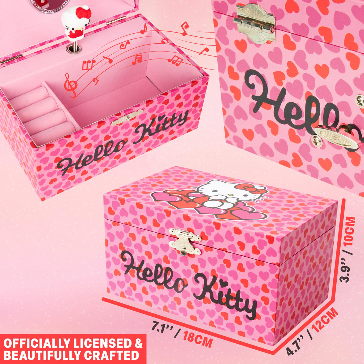 Get Trend Hello Kitty Sanrio Musical Jewelry Box for Girls Teens Women Kawaii Wind Up Music Box Jewelry Organizer Ring Holder Gifts for Women (Pink Hello Kitty)