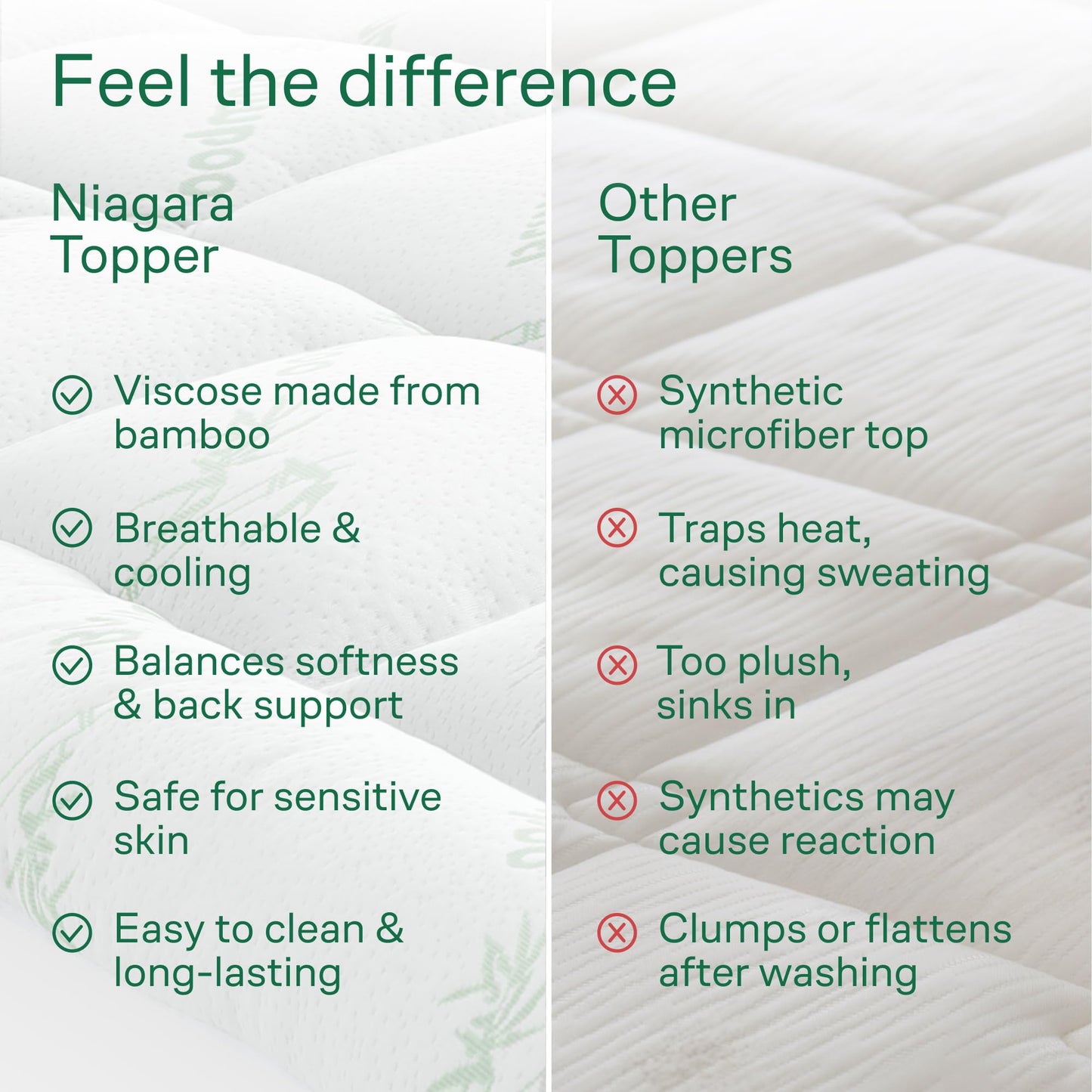 Niagara Sleep Solution Ultra Soft Twin XL Size Mattress Topper - Rayon Derived from Bamboo Pillow Top Mattress Pad for Back Pain Relief - Naturally Cooling for Hot Sleepers, Green