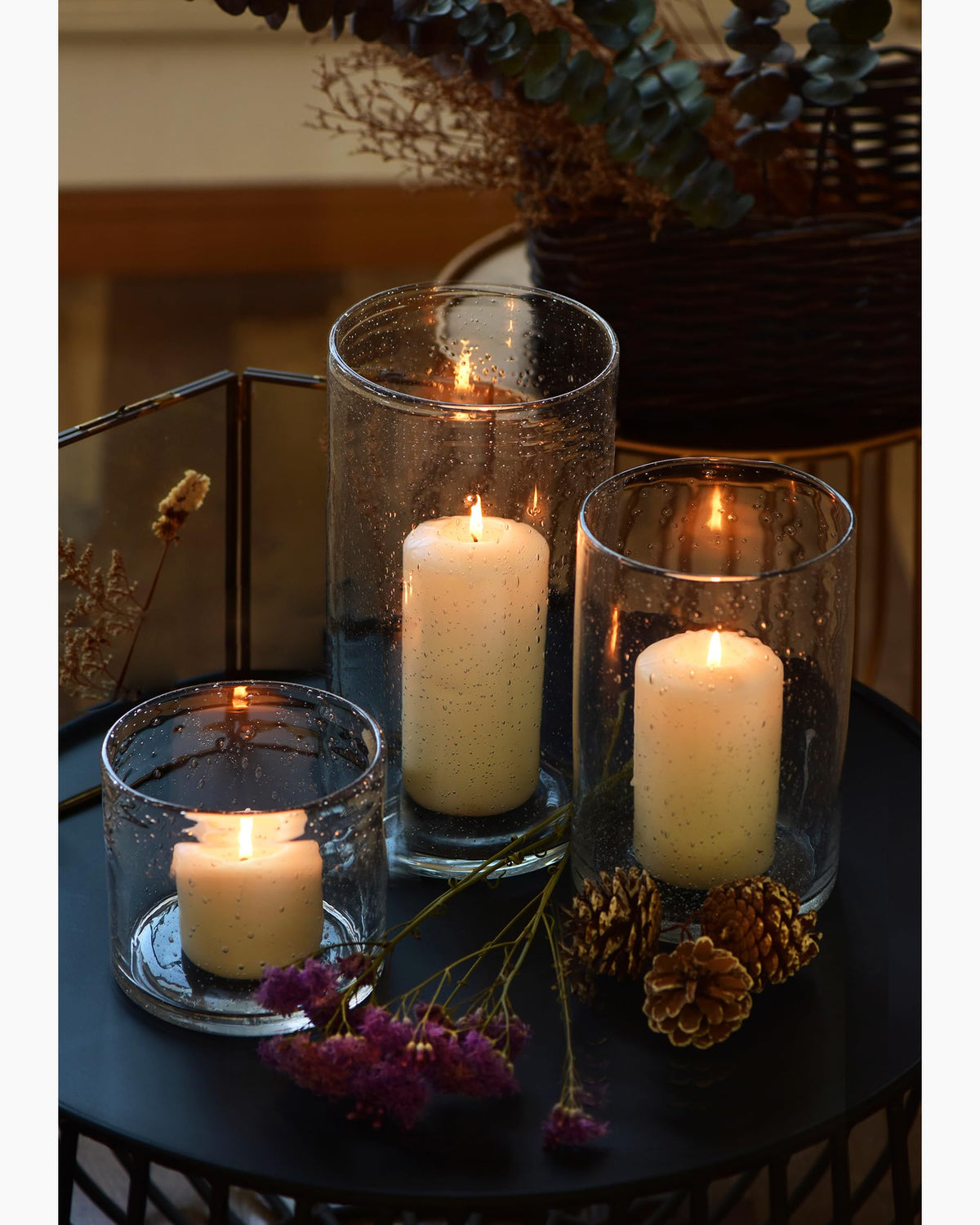 ARIAMOTION Hurricane Candle Holders Glass Cylinders Set of 3 (10" 7" 4")
