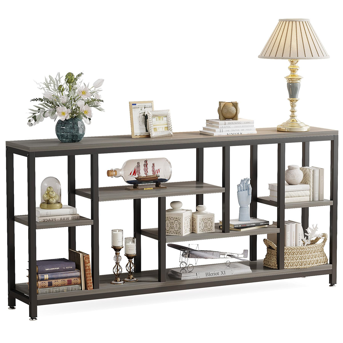 Tribesigns Console Sofa Table, 70.9 inch Extra Long Console Table Behind Couch with Storage Shelves, 3-Tier Modern Narrow Entryway Hallway Accent Table for Living Room, Grey