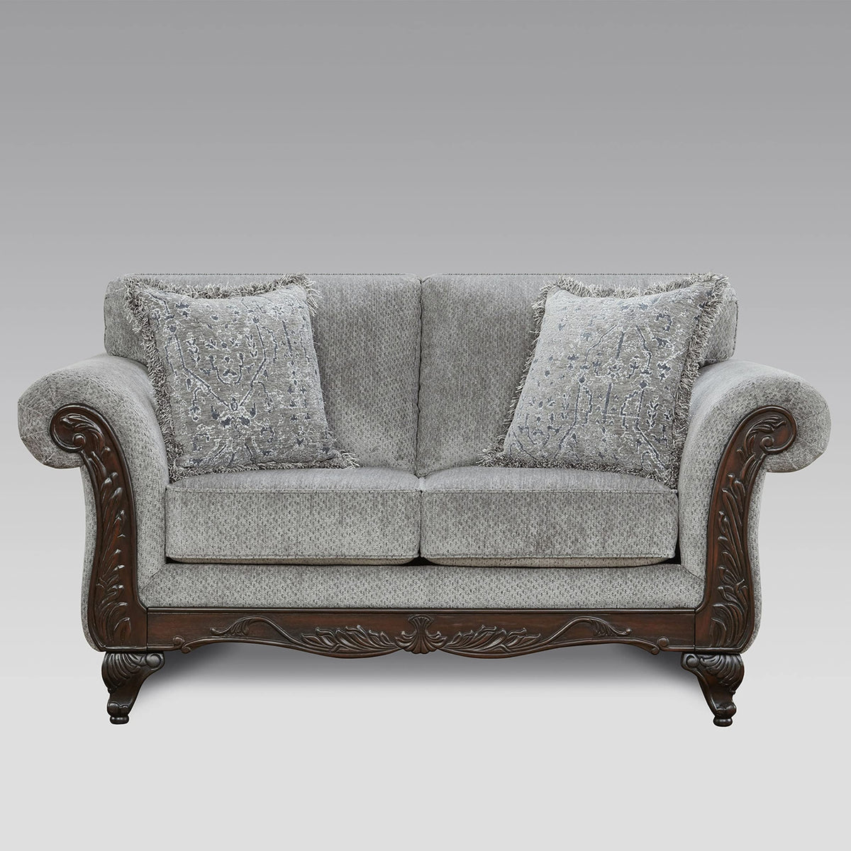 Hernen Carved Wood Frame 5-Piece Living Room Set, Gray