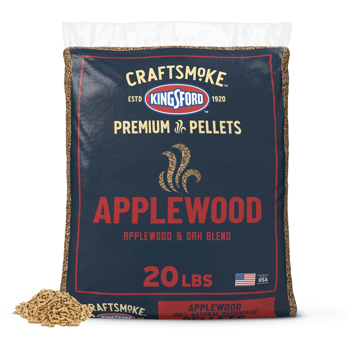 Kingsford Craftsmoke Premium Grilling Wood Pellets, Applewood BBQ Pellets for Grilling, 100% Natural Hardwood, 20 pounds