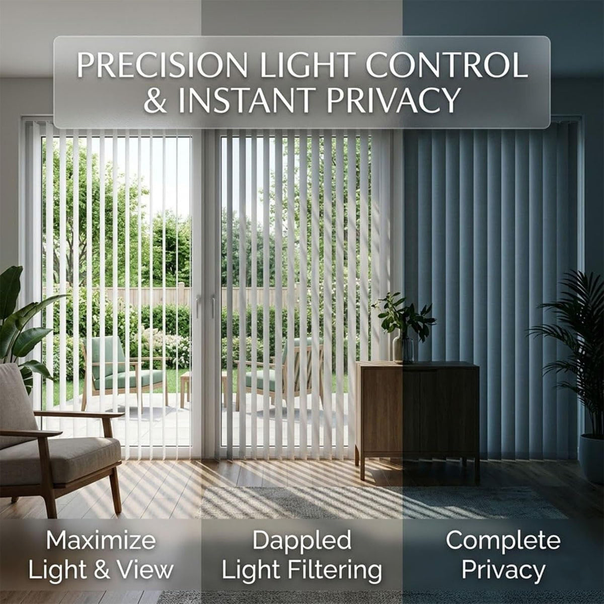 Interiors Vertical Blinds, 92" 98" 102" 108" 110" Vertical Blinds for Sliding Glass Doors, Panel Track Vertical Windows Shades, Privacy Blackout Sliding Door Blinds for Large Windows(108" W x 84" H)