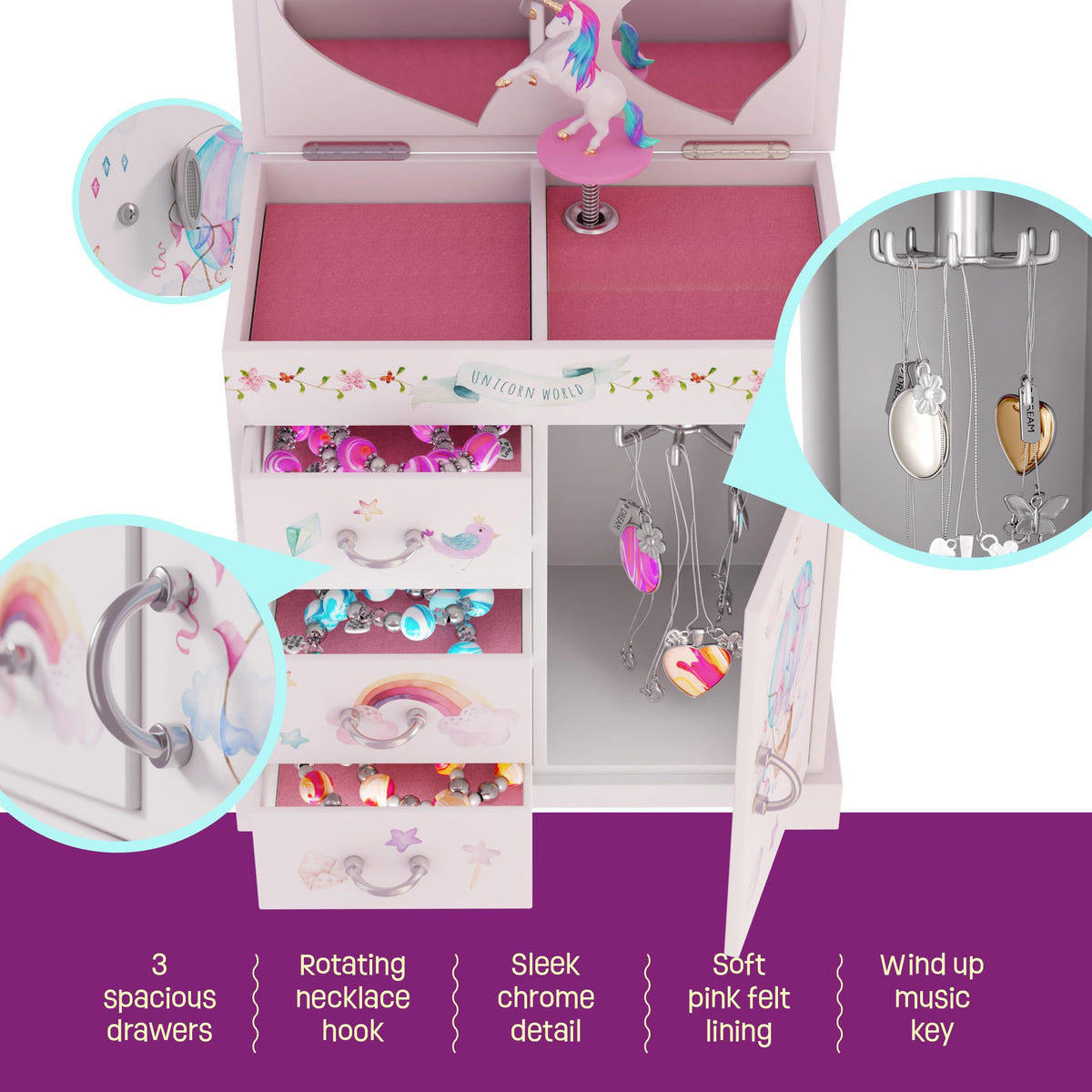 Pretty Me Unicorn Musical Jewelry Box for Kids - Gifts for Girls Ages 3-8