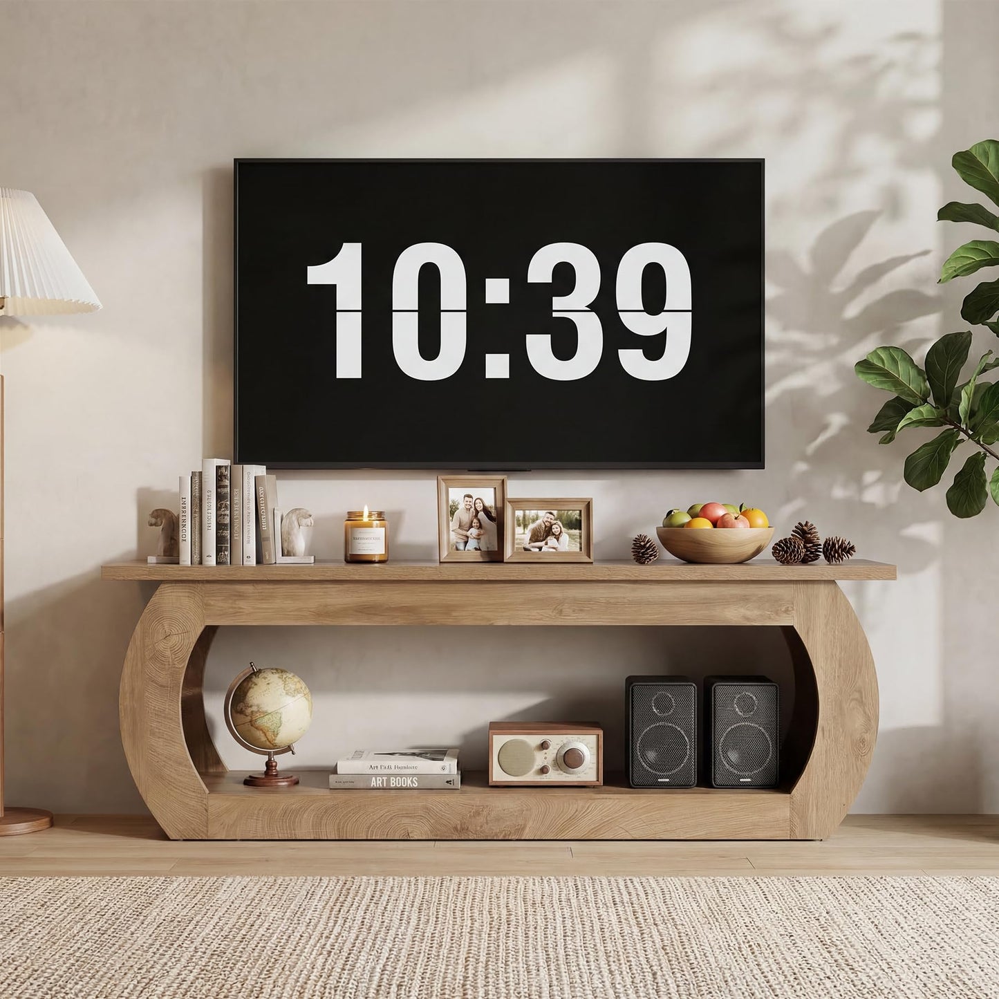 LITTLE TREE TV Stand for 65 Inch, Wooden Entertainment Center with Storage