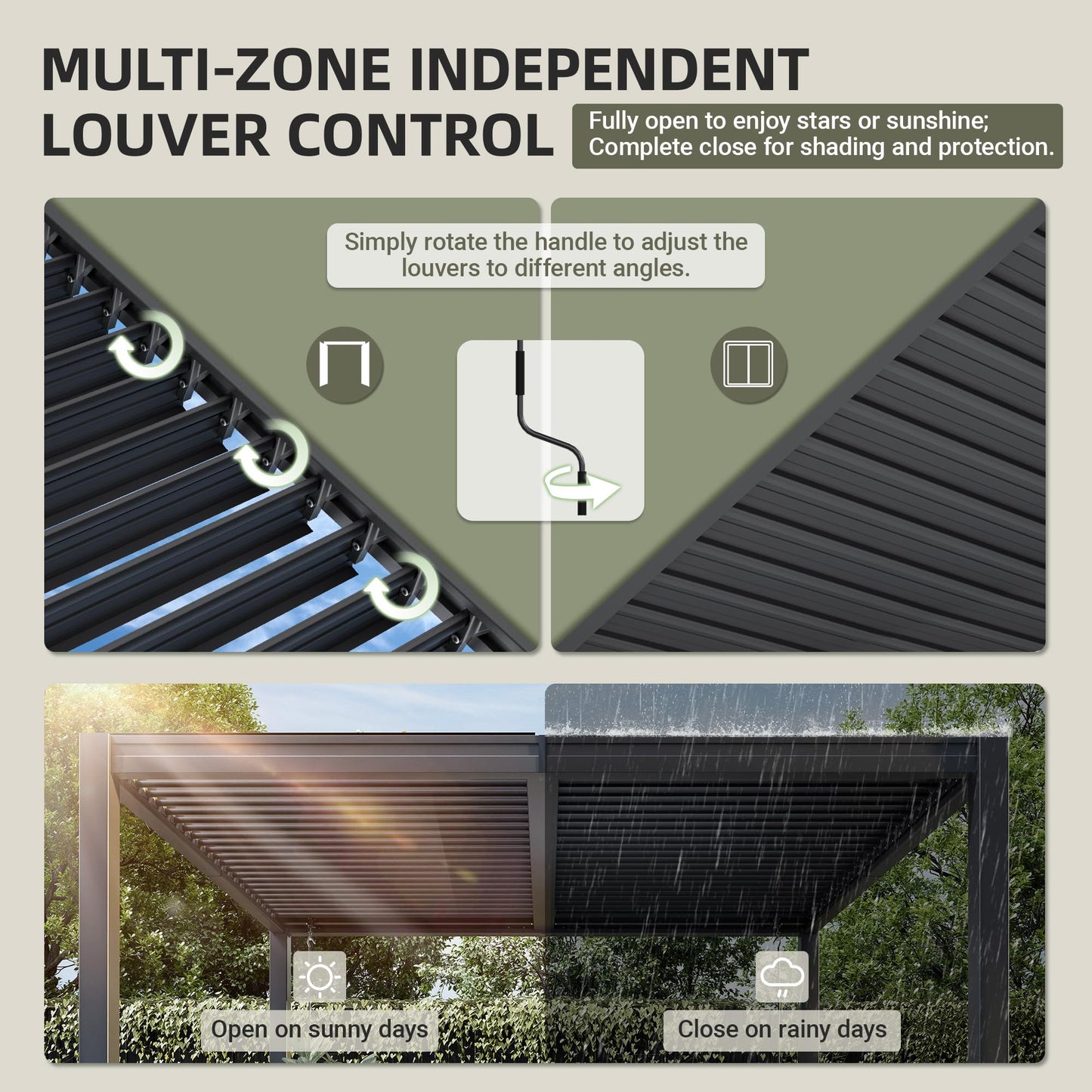 AirWire 10x12 FT Louvered Pergola, Outdoor Pergola with 2 Independent Adjustable Roof and Drainage System, Metal Patio Pavilion, Hardtop Gazebo for Patio, Deck, Garden, Dark Gray
