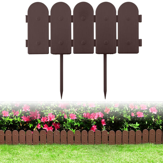 Evelyne Garden Border Plastic Edging: Wooden Fence Design - 8pcs Brown Yard Landscaping Fence Liner Lawn Edge Barrier - 10ft Kit of Decorative Lawn Panels Elements -Landscaping Edging-GMT-10374-A08