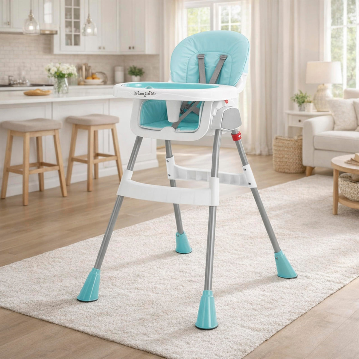 Dream On Me TableTalk 2-in-1 Convertible High Chair, 5-Point Harness, Aqua