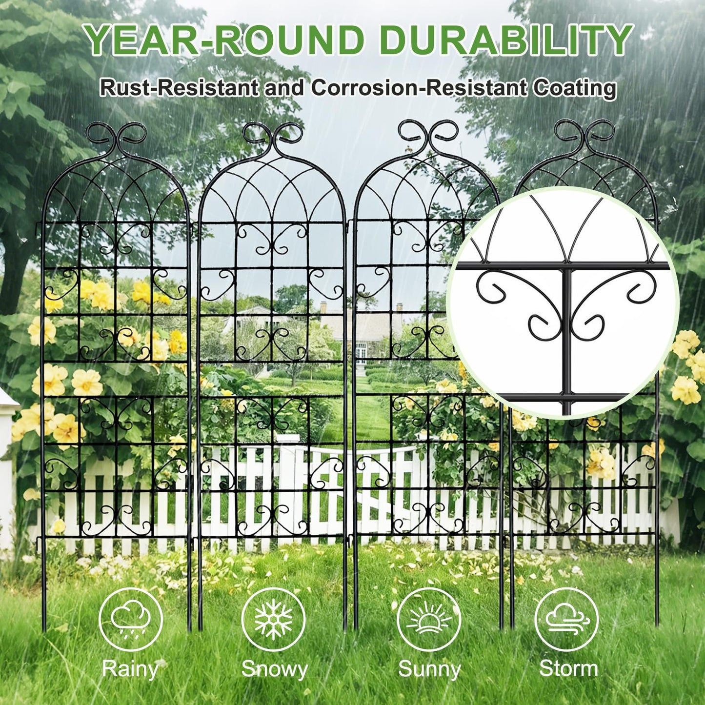 Lorenzo 2 Pcs 70 x 19.7 Inch Metal Garden Trellis for Climbing Plants Outdoor, Black Coated Frame, Plant Support for Outdoor Roses Vines Cucumber Vegetables