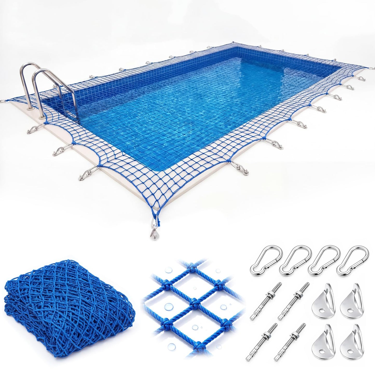 Chunm 20 x 40 ft Pool Safety Net Cover with Anchors, 10 cm Mesh Premium Pool Safety Cover, Inground Heavy-Duty Protective Netting, Easy to Install, Remove and Store, Safe for Children Pets