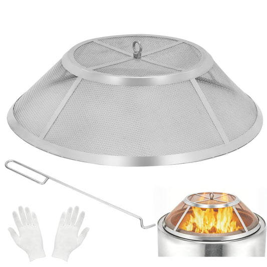 One-Piece Fire Pit Spark Screen for Solo Stove Bonfire, 19.5 Inch No-Install 304 Stainless Steel Solo Stove Spark Screen, Fire Pit Spark Screens with Handle for Backyard, Patio, Camping, RV and Beach