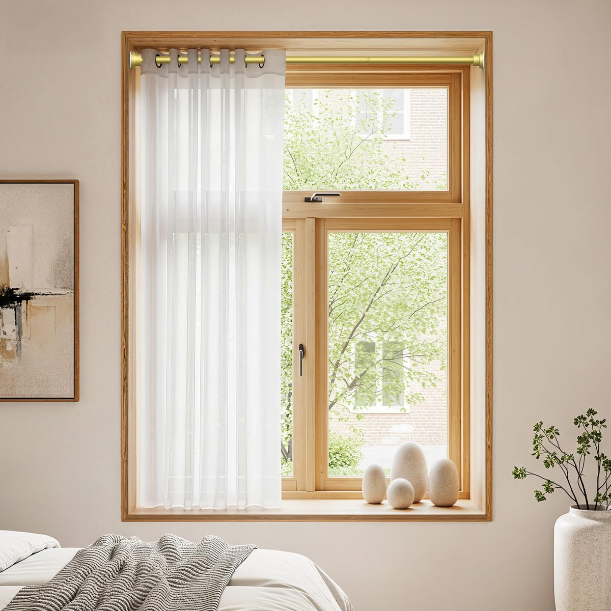 2 Pack Tension Curtain Rod 28-48Inch Curtain Rods for Windows Gold Spring Curtain Rod no Drilling Adjustable Expandable Tension Rods for Windows,Doorway,Closet,Bedroom