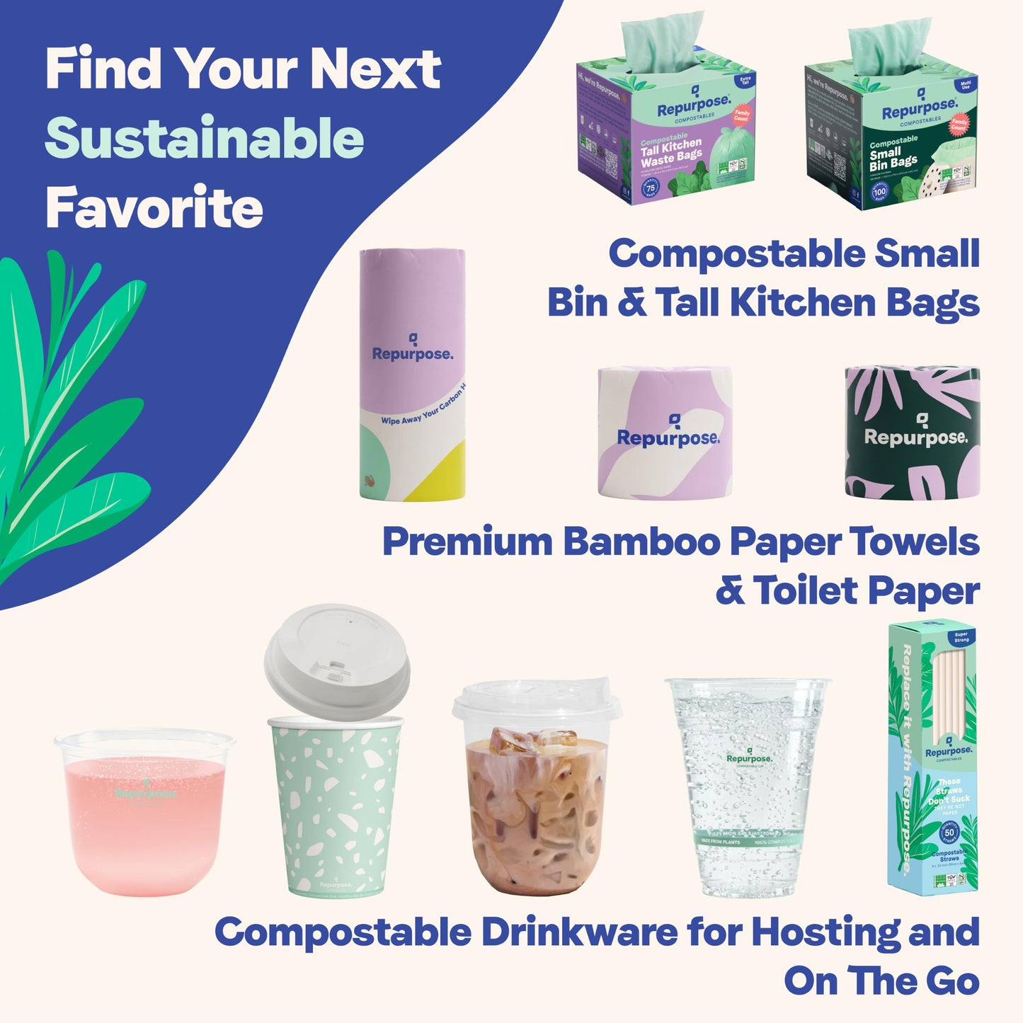 Repurpose 100% Compostable Bamboo Toilet Paper, 12 Rolls, 300 Sheets/Roll