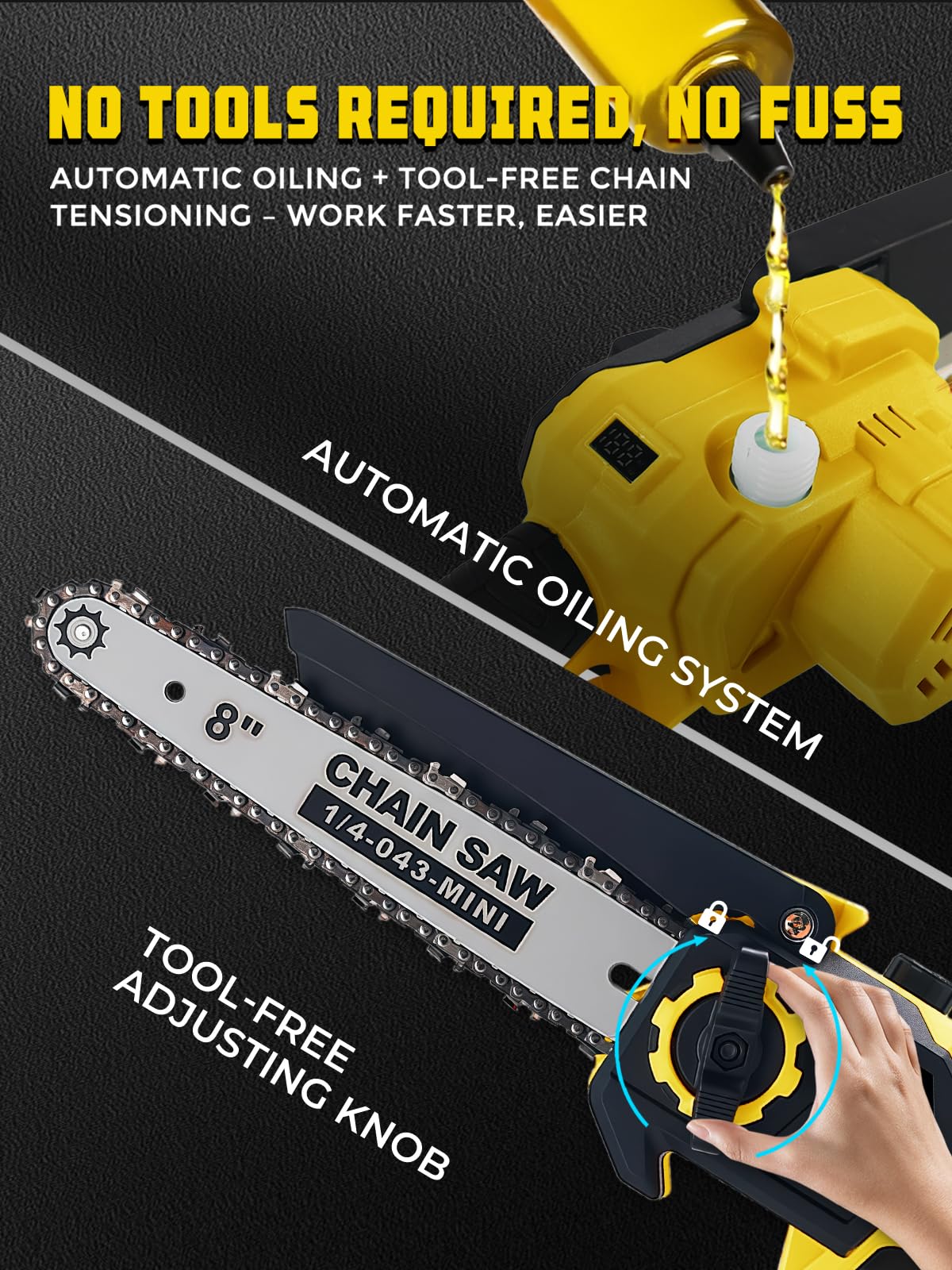 Brushless 2-IN-1 Cordless Pole Saw & Mini Chainsaw, 2× 21V 4.0Ah Battery 8 Inch Chain, Max Reach 16 Ft & Multi-Angle Electric Pole Saw for Tree Trimming, Pole Saw Battery Powered for Branch Cutting