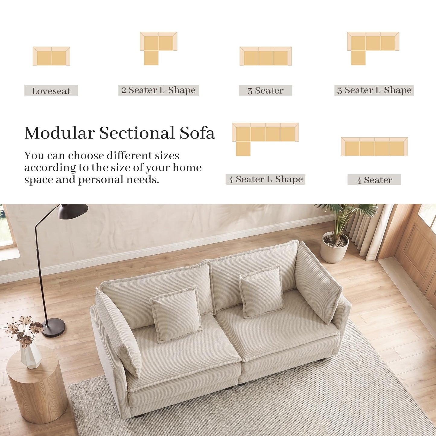 Nestvado 78.4" Corduroy Loveseat Couch, Small 2 Seater Sofa Modern Upholstered Couch for Living Room Apartment Bedroom, Beige