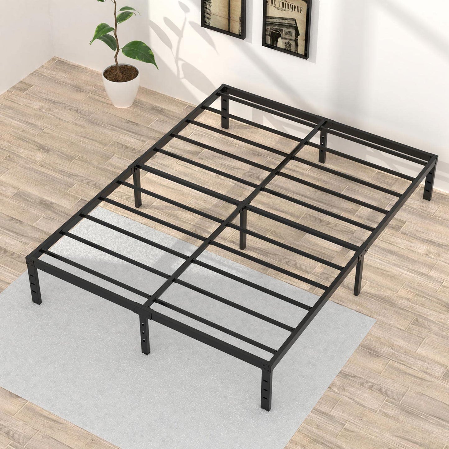 Upcanso 16 Inch California King Bed Frames No Box Spring Need, Platform Cal King Bed Frame with 14 Inch Storage, 3500 lbs Heavy Duty Metal Slats Support, Easy Assembly Mattress Foundation