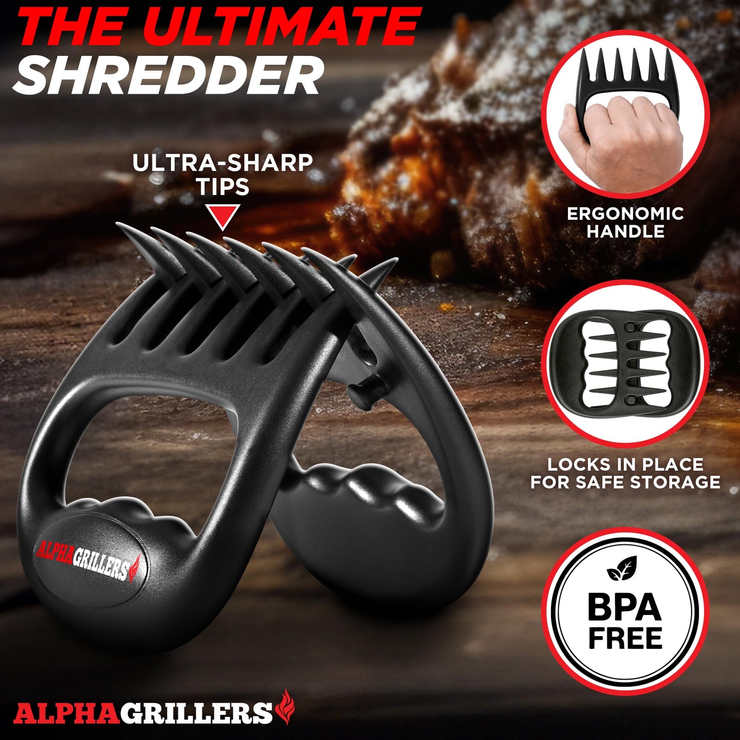 Alpha Grillers Meat Shredder Claws - Grilling Accessories Birthday Gifts for Men Dad Him Husband - BBQ Accessories Bear Claws Grill Puller for Cooking Shredding Barbecue Smoker Pulled Pork Chicken