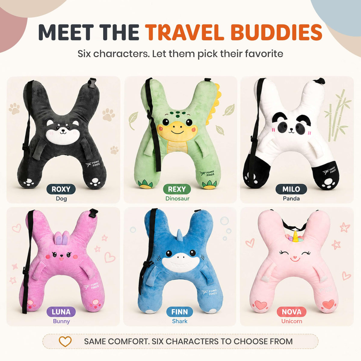 FOMO Finds Kids Car Sleeping Pillow, Neck & Back Support, Purple Rabbit