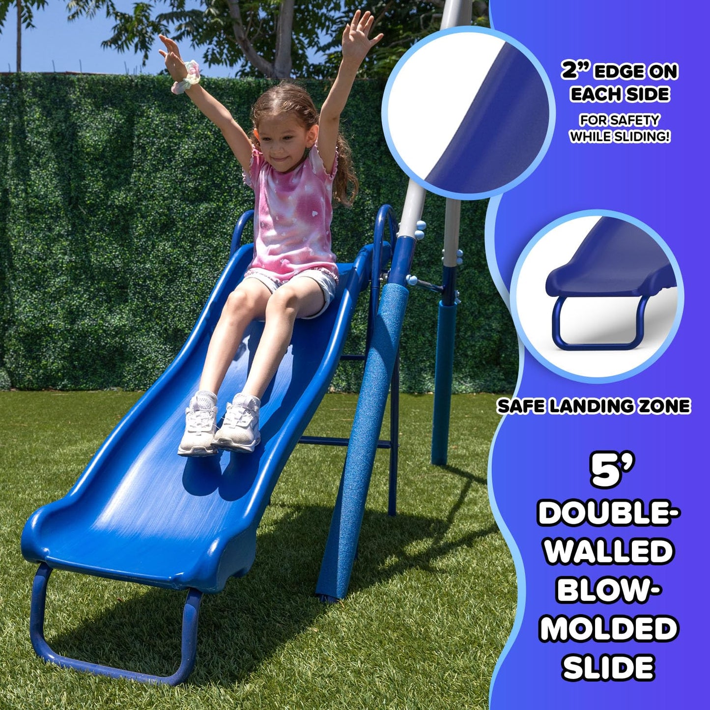 Sportspower Arcadia Metal Swing Set for Kids – Trapeze, 2-Person Glider, 5ft Slide, Anchor Kit, 6.1' Durable Steel Frame – Outdoor Backyard Playset with 600 lb Capacity