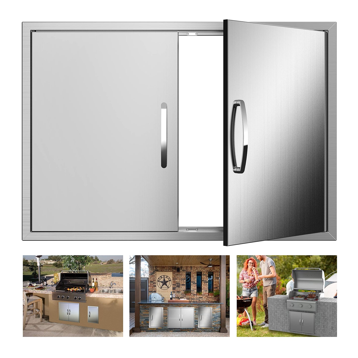 Outdoor Kitchen Doors 30W x 23H Inch, Double BBQ Access Doors 304 Stainless Steel for Outdoor Kitchen Cabinet Grill Station or BBQ Island