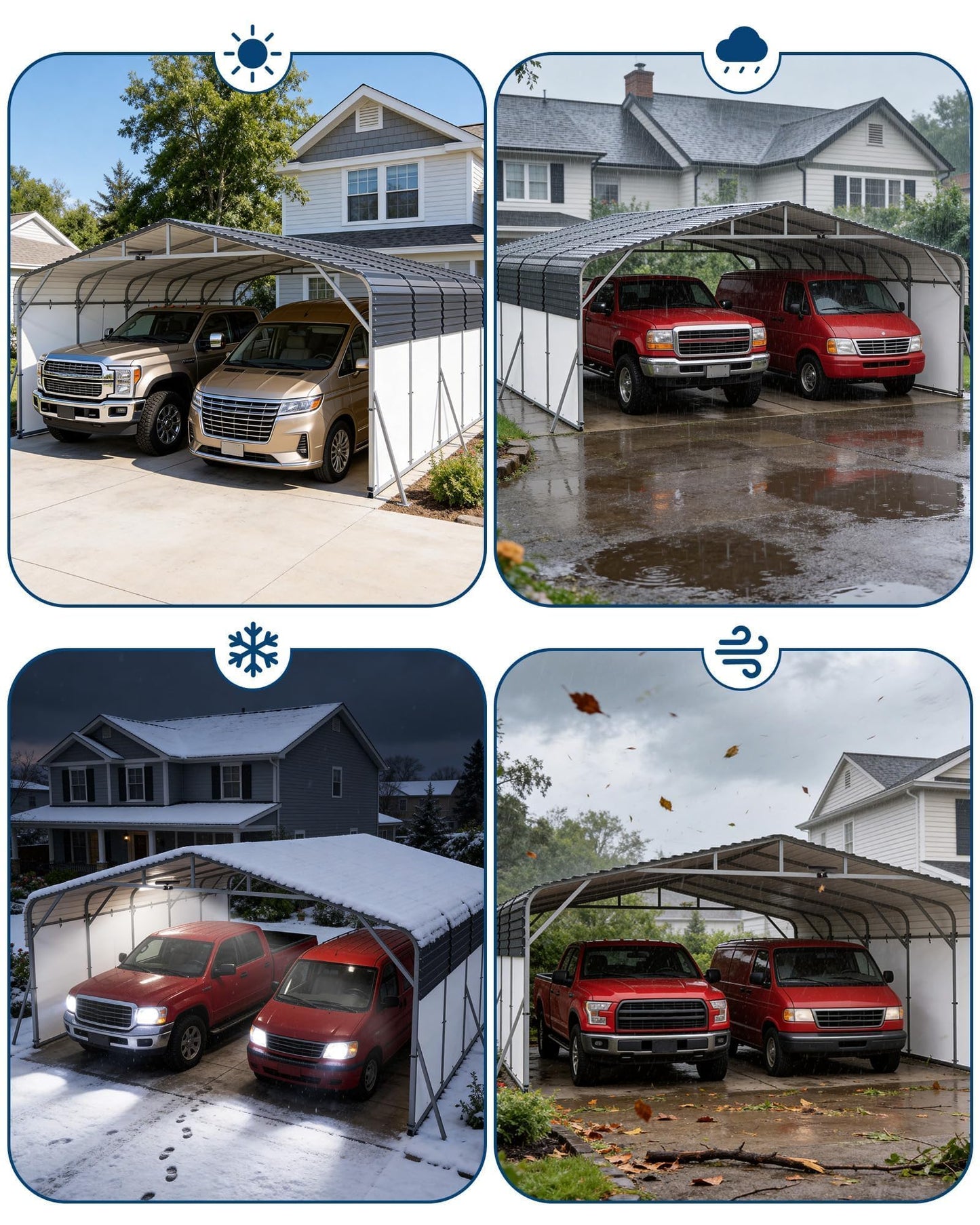 Garvee 20x25ft Heavy Duty Metal Carport, 2-Car Carport Kit with Solar Lights and Removable PE Sidewalls, RV Boat Trailer Steel Garage Shelter