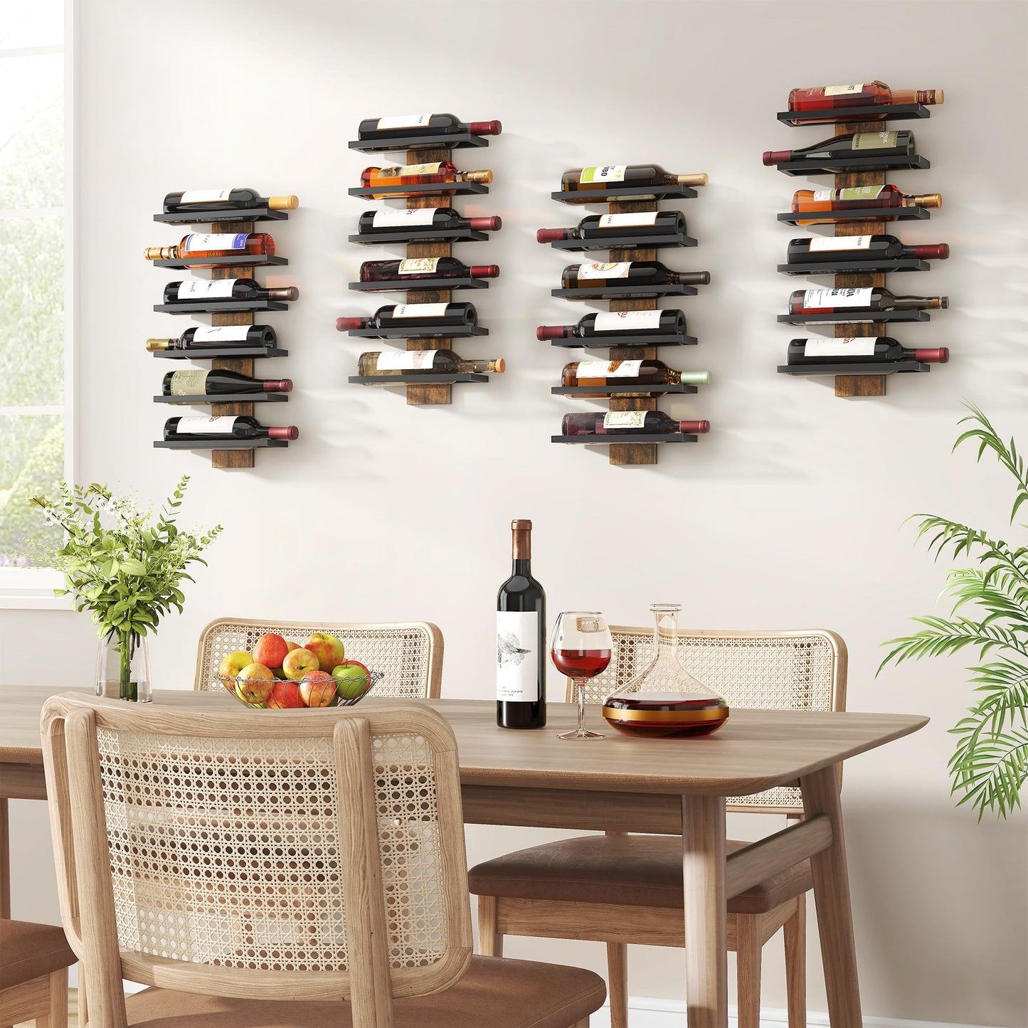 Hoctieon 6 Tier Wall Mount Wine Rack, Wall Mounted Wine Bottle Racks for Display and Storage, Hanging Bottle Holder for Living Room, Dining Room, Bar, Wine Cellar, Rustic Brown