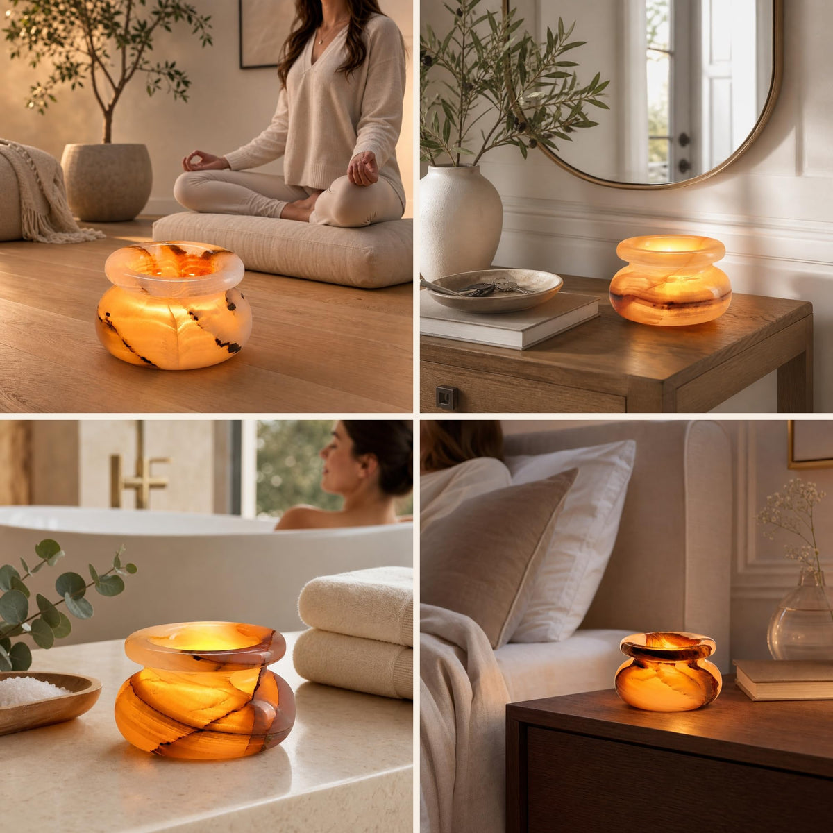 Artsolute Translucent Natural Stone Tea Light Candle Holder, 5.9 Inch